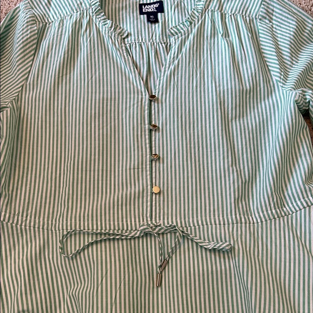 Lands' End Green Striped Dress with Floral Hem - Picture 3 of 12